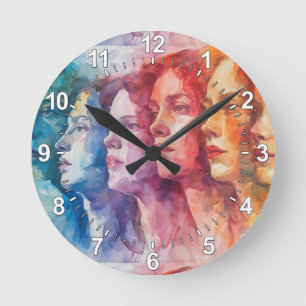 Horloge Ronde Visages des femmes - Peinture aquarelle