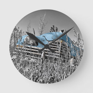 Horloge Ronde Voiture bleue vintage