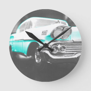 Horloge Ronde Voiture classique bleu vif à chevy impala 1958