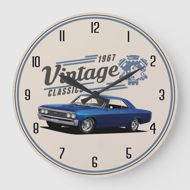 Horloge Ronde Voiture classique Vintage Chevelle 1967 Grande hor (Recto)