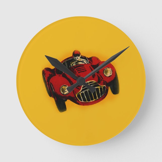 Horloge Ronde Voiture de course automobile jaune rouge (Recto)