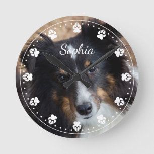 Horloge Ronde Votre Animal Photo Et Texte Et Toute Couleur Paw H