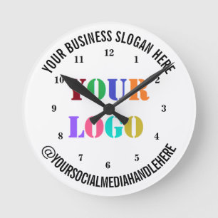 Horloge Ronde Votre logo d'entreprise Poignée de médias sociau