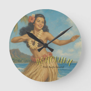 Horloge Ronde Voyage à Hawaï de style vintage