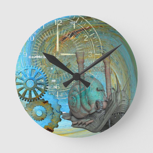 Horloge Ronde Voyageur d'escargots à vapeur Aqua (Recto)