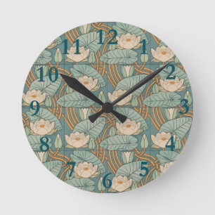 Horloge Ronde Water Lys Lily Art Nouveau Nature