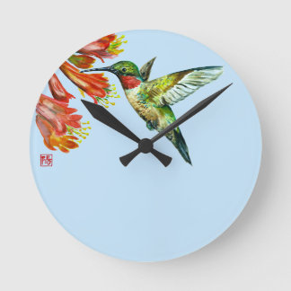 Horloge Ronde Watercolor Hummingbird