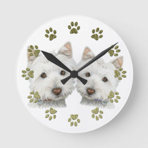 Horloge Ronde Westie mignon poursuit l'horloge