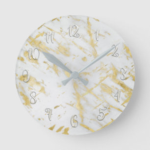 Horloge Ronde White & Gold Glam Marble Modern Personalized