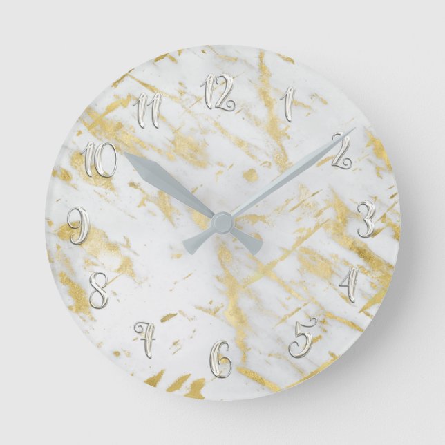 Horloge Ronde White & Gold Glam Marble Modern Personalized (Recto)