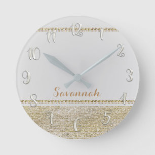 Horloge Ronde White & Gold Modern Glamour Girl Sequins Glitter