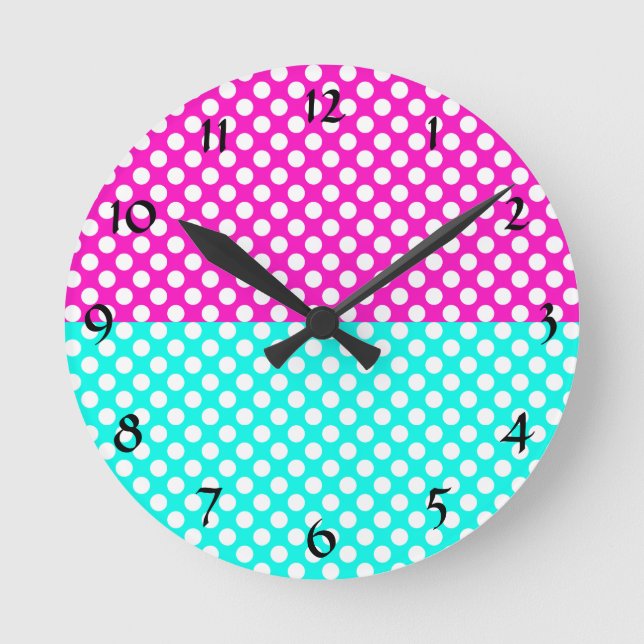 Horloge Ronde White, Pink et Blue Polka Dot (Recto)