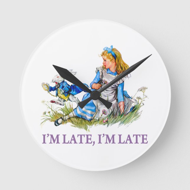 Horloge Ronde White Rabbit Rushes par Alice, "Je suis en retard, (Recto)