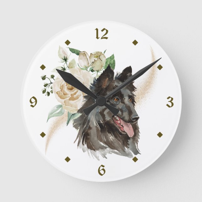 Horloge Ronde White Rose Bouquet Belgian Tervuren (Recto)