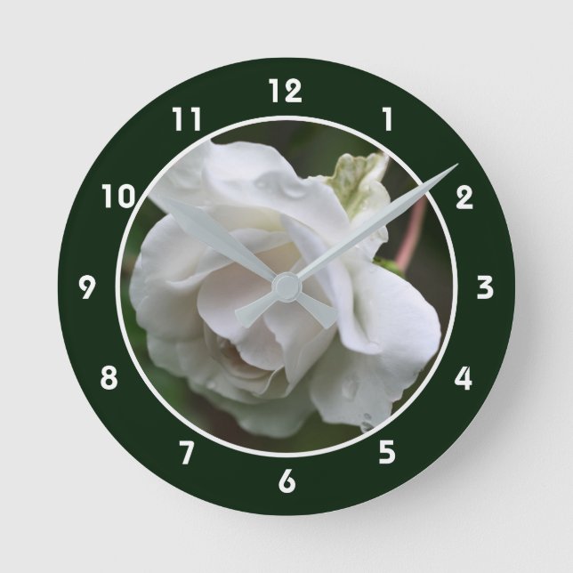 Horloge Ronde White Rose With Raindrops (Recto)
