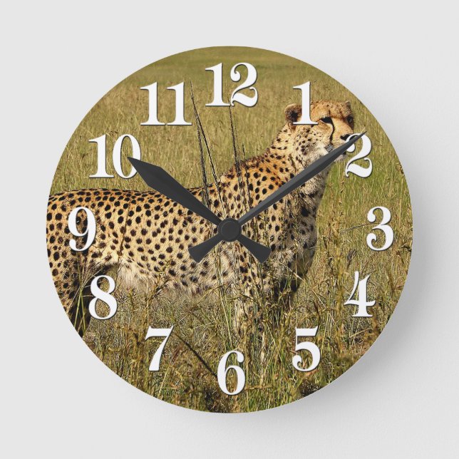 Horloge Ronde Wild African Cheetah à Savannah grasses (Recto)
