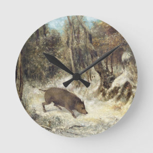 Horloge Ronde Wild Boar in the Snow, signed as Courbet (fake)