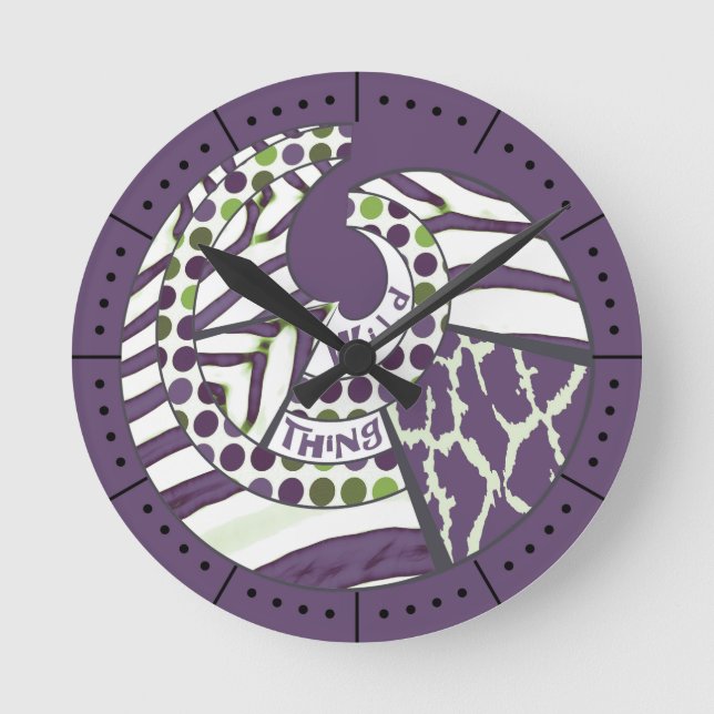 Horloge Ronde Wild Thing Purple Animal Print Numbered (Recto)
