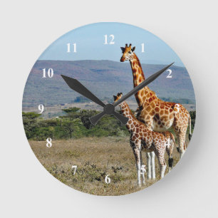 Horloge Ronde Wildlife Giraffe Mother and Baby Photo