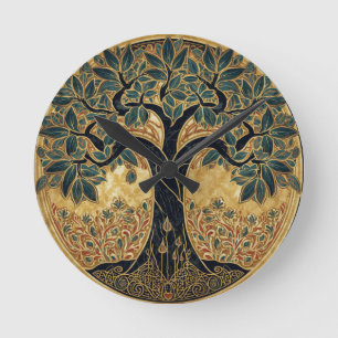 Horloge Ronde William Morris Arbre de Vie Vintage Préraphaélite