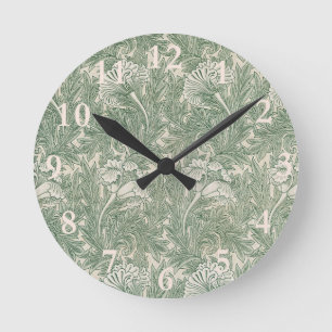 Horloge Ronde William Morris Vert Sauge Motif Tulipe : Vintage