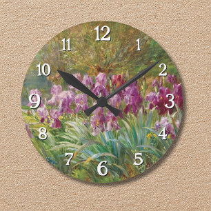Horloge Ronde Willows et Irises au bord d'un ruisseau