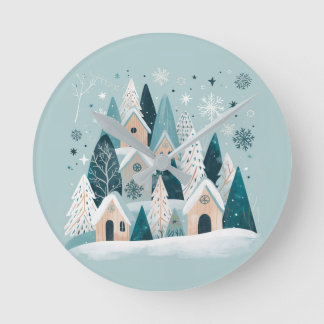 Horloge Ronde Winter Snowy Village