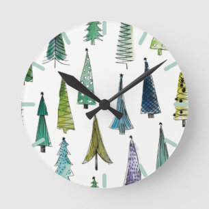 Horloge Ronde Winterholiday Evergreen Trees