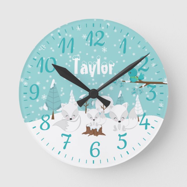 Horloge Ronde Wonderland Winter Foxes arctiques (Recto)