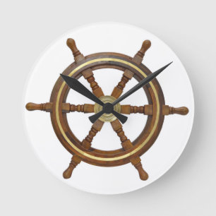 Horloge Ronde Wooden Ship Steering Wheel Round Clock