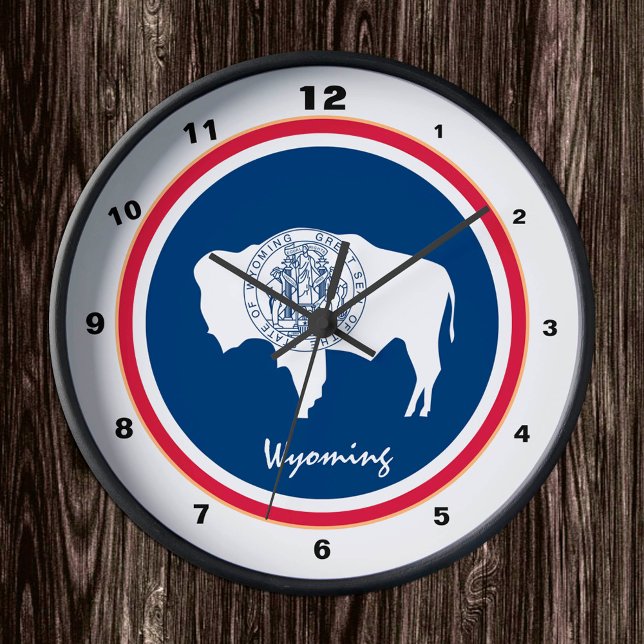 Horloge Ronde Wyoming Flag & Wyoming fashion /design USA clock (Créateur téléchargé)