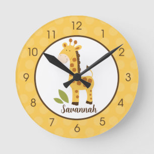 Horloge Ronde Yellow Giraffe Jungle Nursery Kids Animal