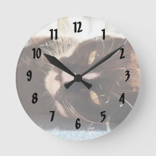 Horloge Ronde yeux animaux de jaune de photo de visage noir et