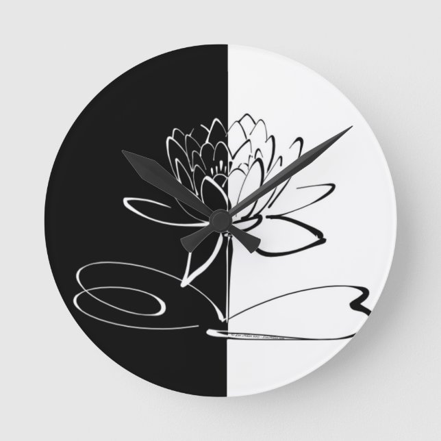 Horloge Ronde Yin Yang Black Lotus Blossom (Recto)