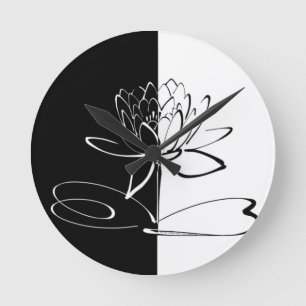 Horloge Ronde Yin Yang Black Lotus Blossom