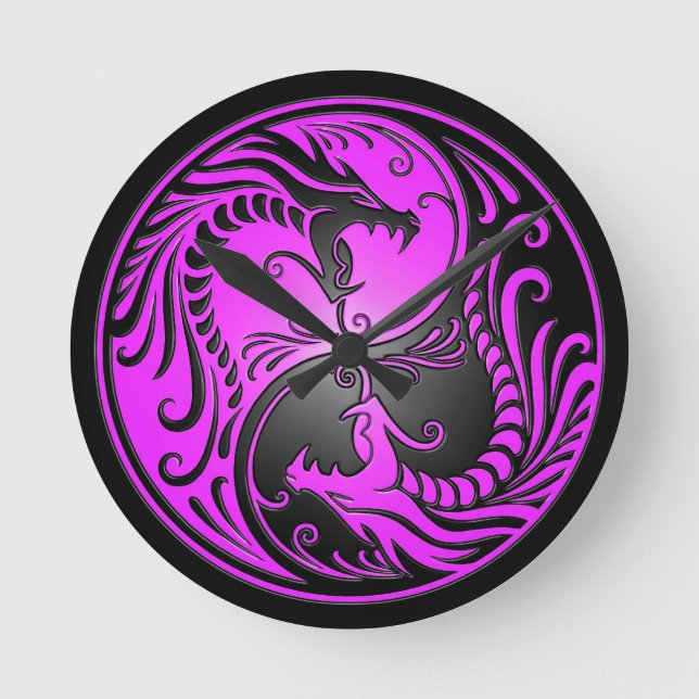 Horloge Ronde Yin Yang Dragons, purple and black (Recto)