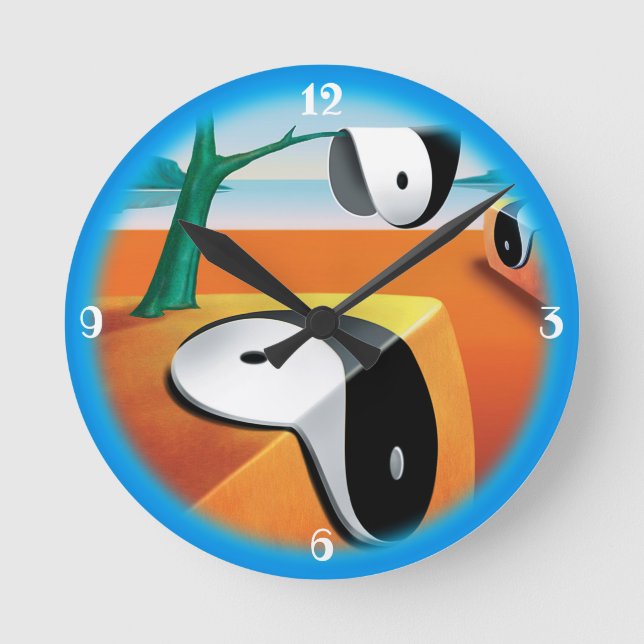 Horloge Ronde Yin Yang Landscape. Border bleu (Recto)