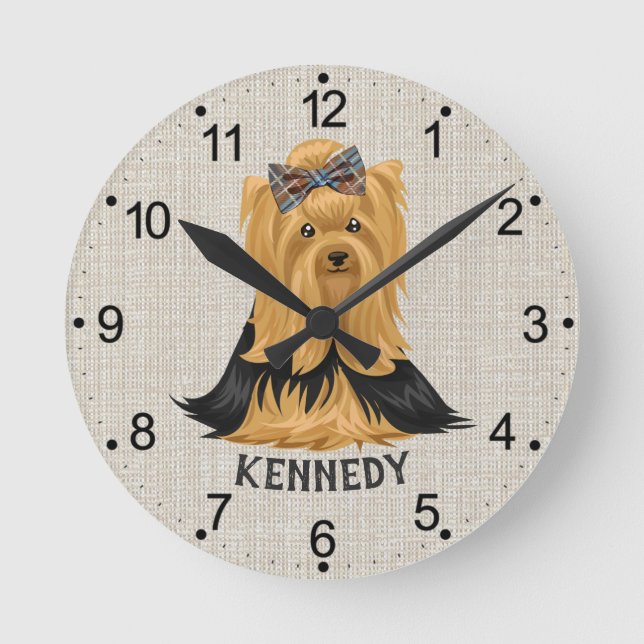 Horloge Ronde Yorkie Puppy | Chien Yorkshire Terrier Personnalis (Recto)