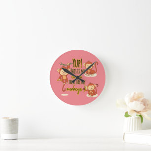 Horloge Ronde Yup ! C'est mon cirque, ce sont mes trois singes