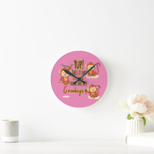 Horloge Ronde Yup ! C'est mon cirque, ce sont mes trois singes