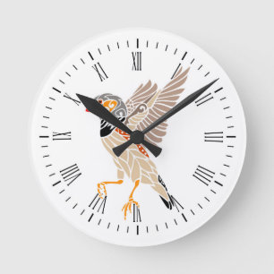 Horloge Ronde Zebra finch tribal tattoo design