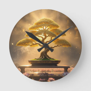 HORLOGE RONDE ZEN BOUDDHISME - ARBRE BONSAÏ -