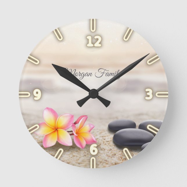 Horloge Ronde Zen Stones, Flowers, Gold Spirituality (Recto)