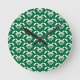 Horloge Ronde Zigzag fleuri vert