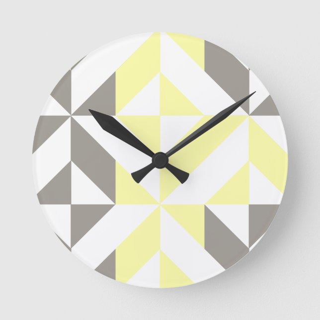 Horloge Ronde ZigZag géométrique jaune et argent (Recto)