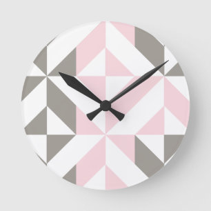 Horloge Ronde ZigZag géométrique rose et argent