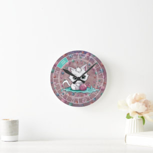 Horloge Ronde Zodiac Aquarius Cute Chat Roue Planète Astrologie