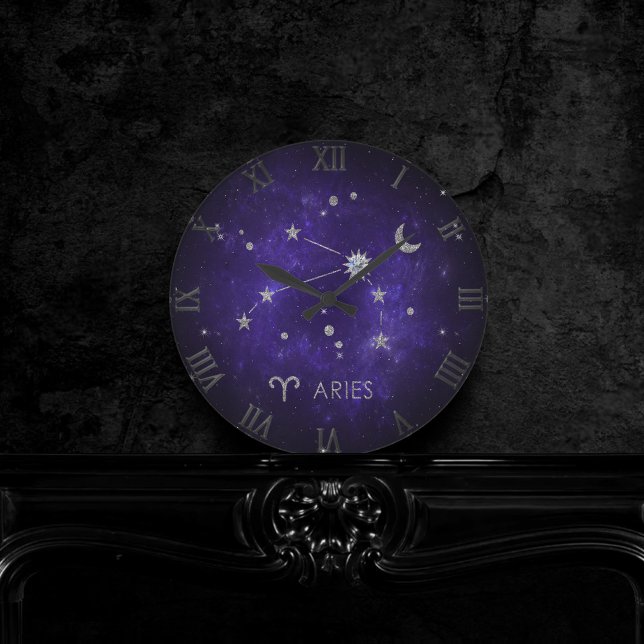Horloge Ronde Zodiac Purple Aries | Horoscope d'astrologie cosmi (Créateur téléchargé)
