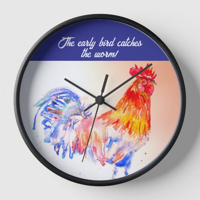 Horloge Rooster Aquarelle Poulet Oiseau Cockerel Ferme Gar (Recto)