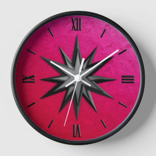 Horloge Rose des vents onyx - fond en verre rubis